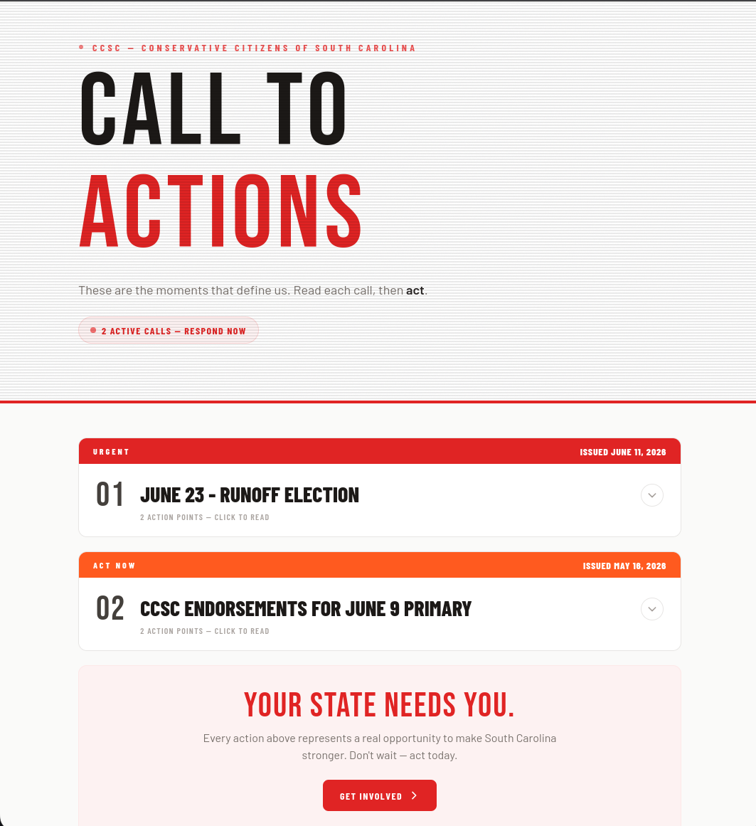 Screenshot of the Call to Actions feed